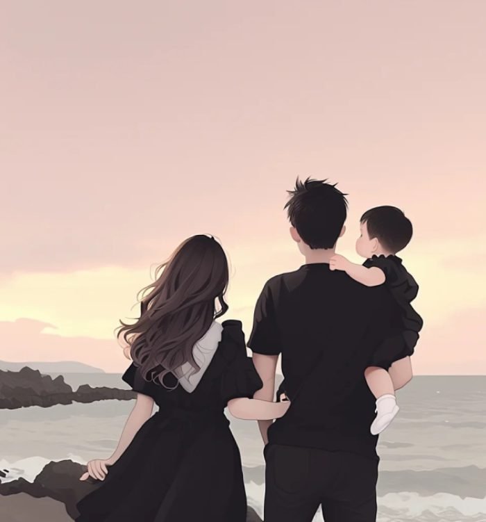 cùng nhau đi biển ảnh gia đình anime đẹp