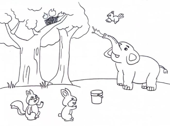 hình ảnh dễ thương tranh tô màu con voi