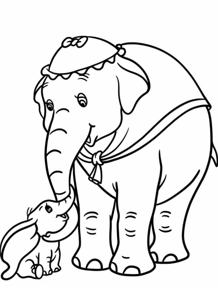 mẫu cơ bản tranh tô màu con voi cho bé