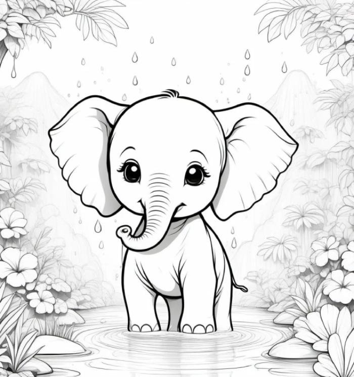 mẫu học mỹ thuật là tranh tô màu con voi