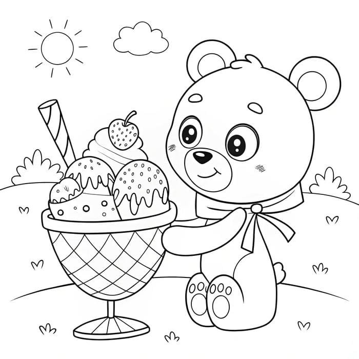 mẫu tranh tô màu con gấu với nét vẽ đơn giản