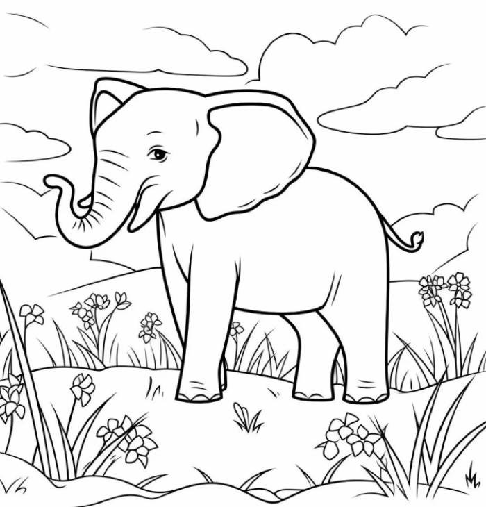mẫu tranh tô màu con voi cho bé mầm non