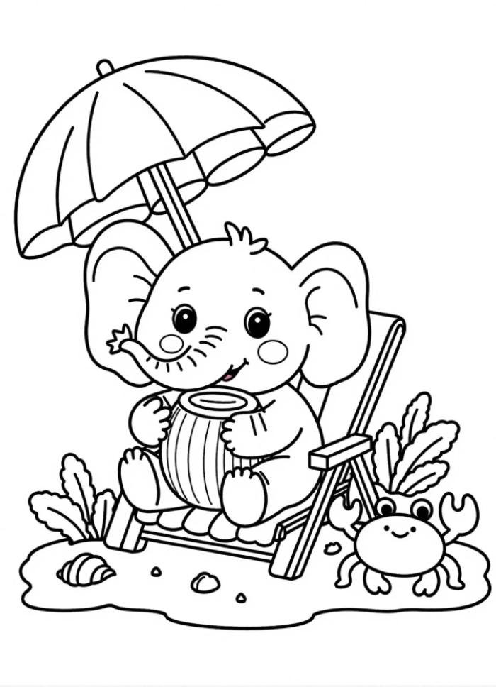 nét dễ thương trong tranh tô màu con voi