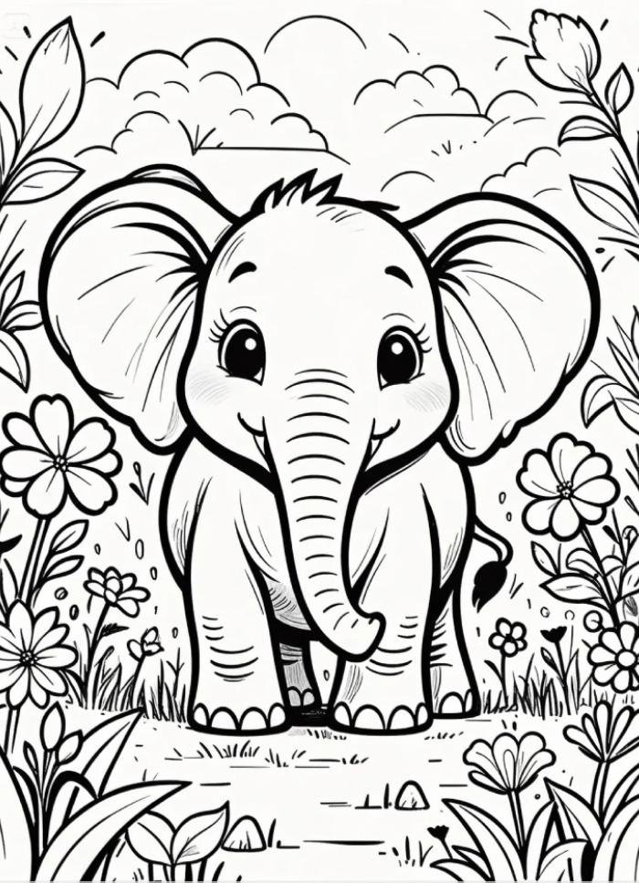 sáng tạo với tranh tô màu con voi cho bé học