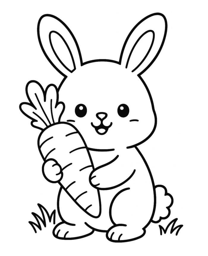 sự dễ thương tranh tô màu con thỏ và củ cà rốt to lớn