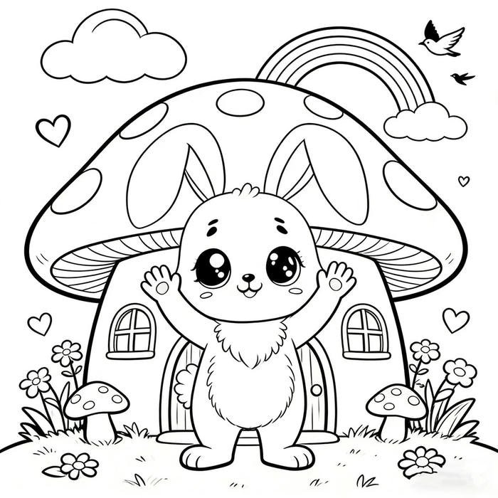 tranh tô màu con thỏ và ngôi nhà đẹp