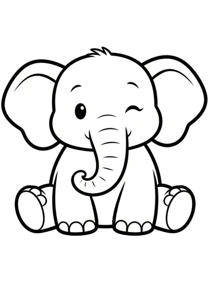 tranh tô màu con voi dễ thương hình dáng tròn