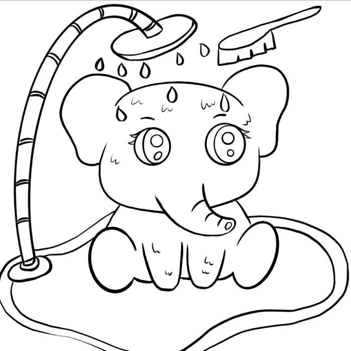 tranh tô màu con voi dễ thương nét mềm