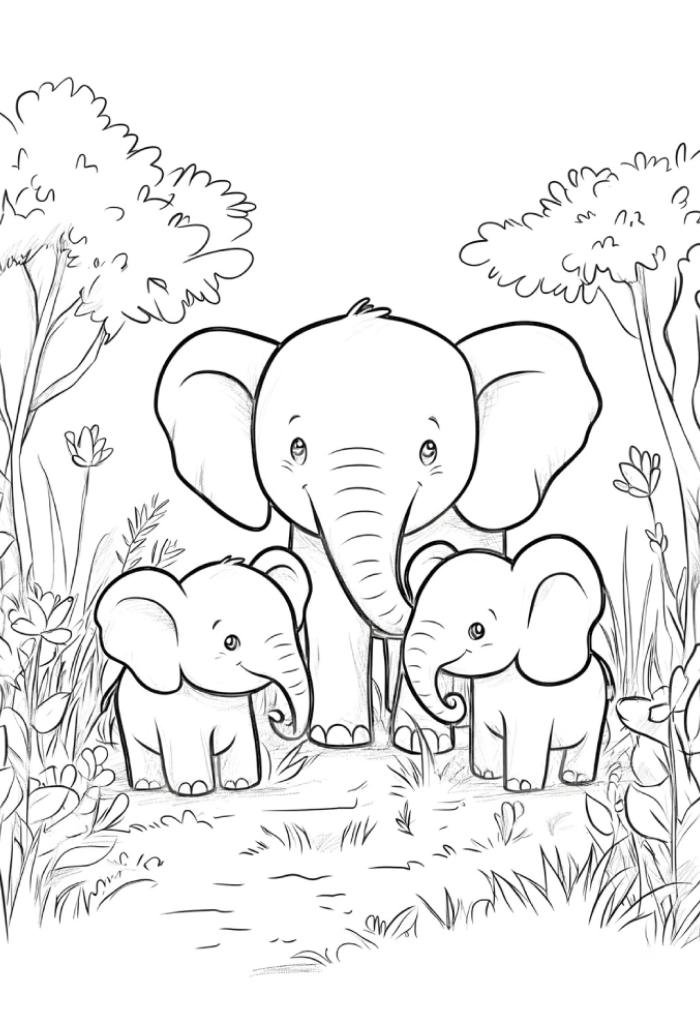 tranh tô màu con voi thiết kế đơn giản