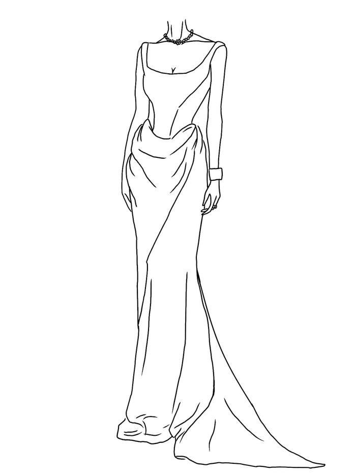 tranh tô màu váy công chúa dáng váy xòe