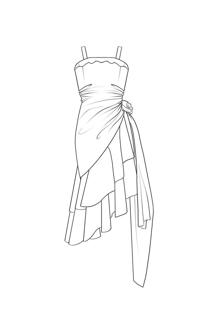 tranh tô màu váy công chúa hình đen trắng