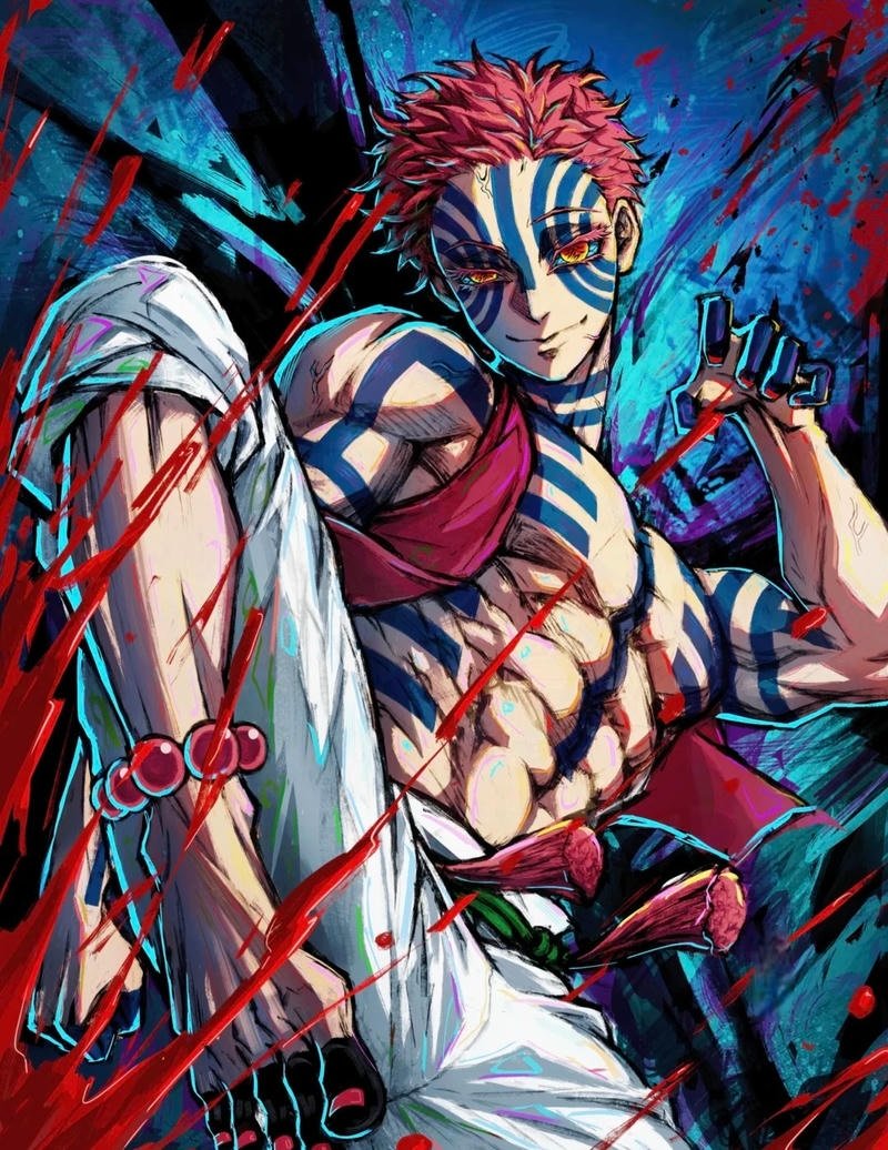 Akaza trong concept ảnh anime phong cách dark