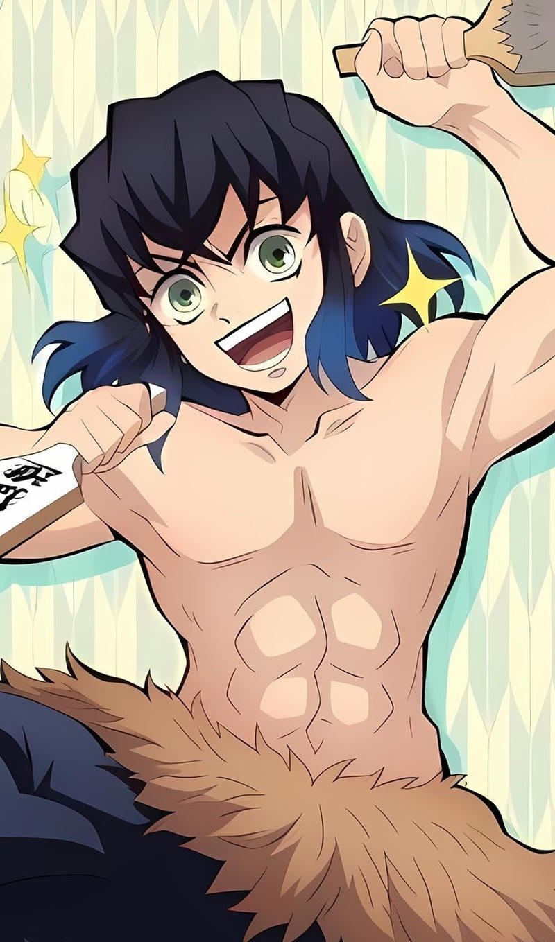 Ảnh Inosuke bỏ mặt nạ với gương mặt sắc nét