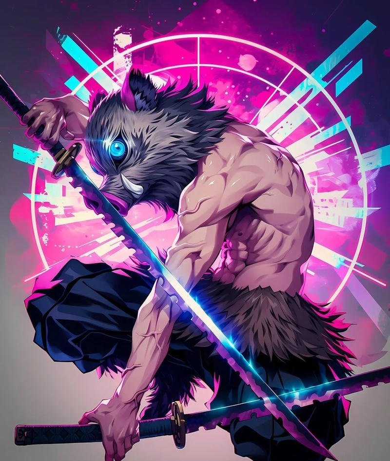 Ảnh Inosuke ngầu trong khoảnh khắc chuẩn bị tấn công đối thủ