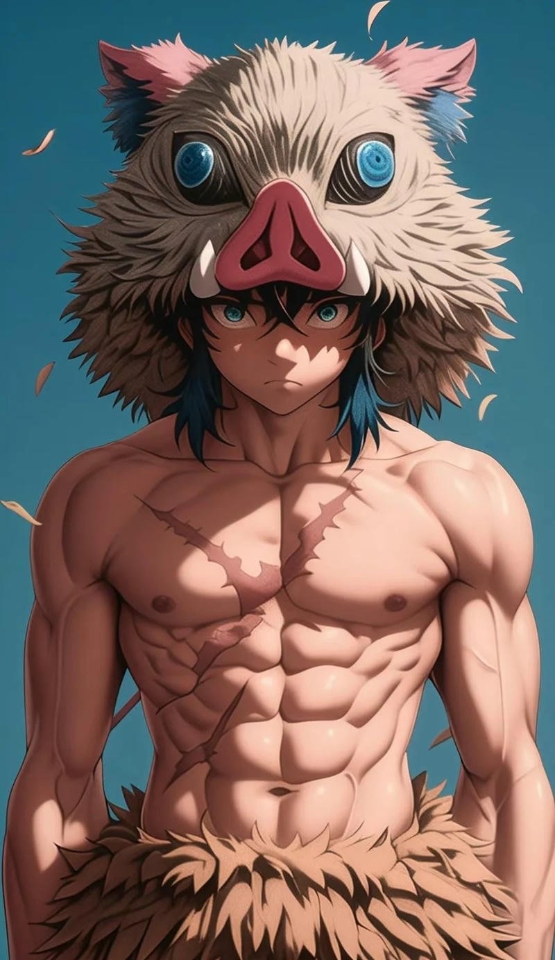 Ảnh Inosuke thanh gươm diệt quỷ khung cảnh ngầu