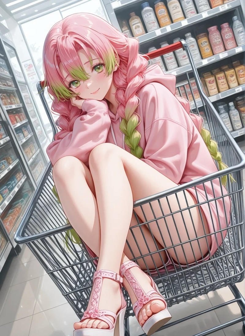 Ảnh Mitsuri anime với mái tóc hồng xanh nổi bật