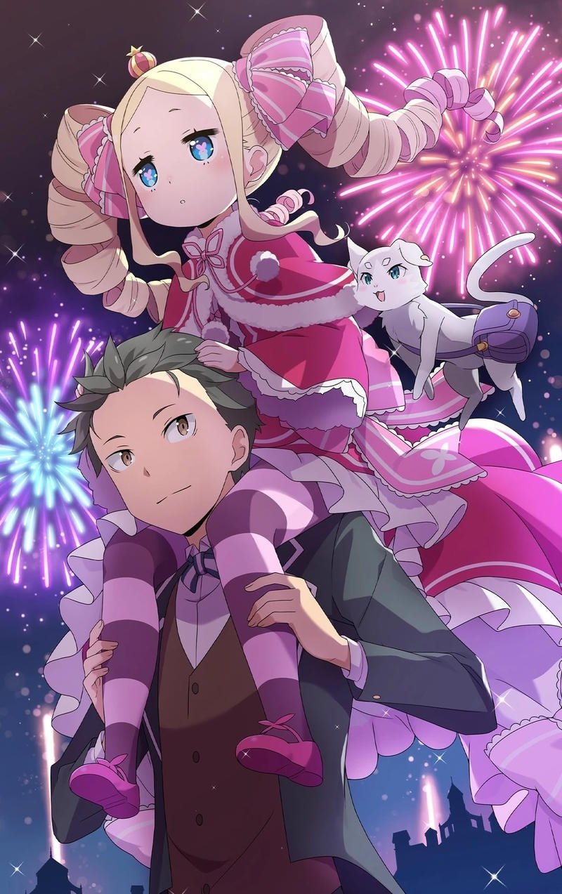 Ảnh Natsuki Subaru anime với biểu cảm căng thẳng rõ nét