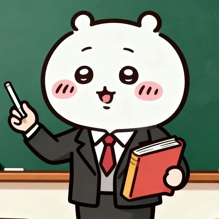 Avatar cô giáo chibi gấu trắng đeo kính cầm sách