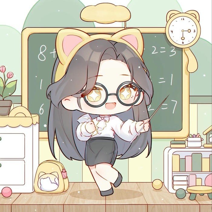 Avatar cô giáo chibi mèo con ngồi trên bục giảng