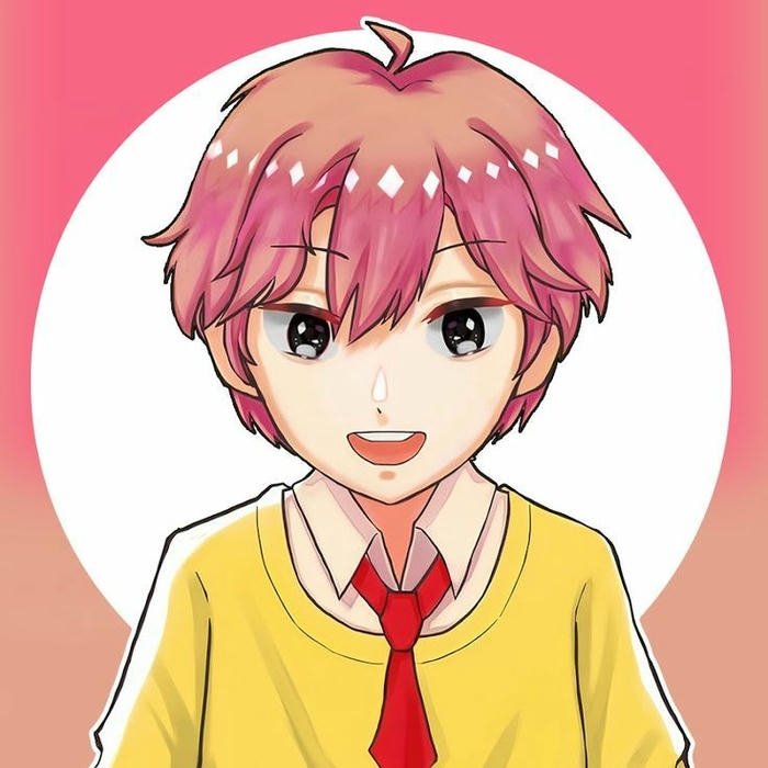 Avatar hiha mặc áo thun vàng phối cà vạt đỏ xinh