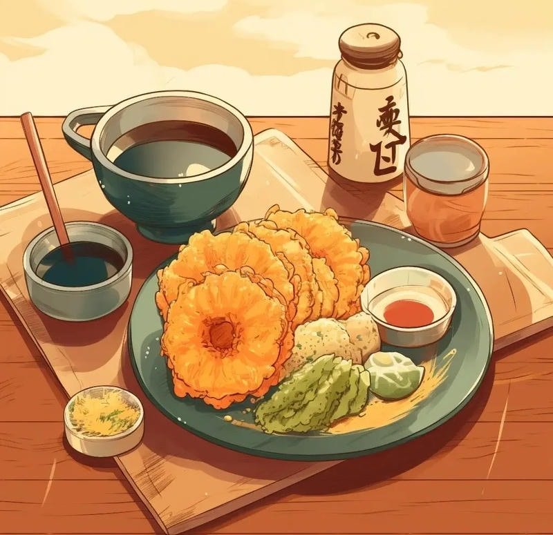 Bàn ăn ngon anime với hiệu ứng ánh sáng nổi bật