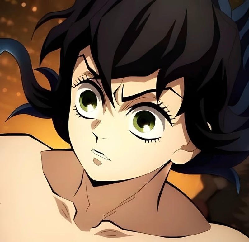 Biểu cảm Inosuke ngầu với hiệu ứng ánh sáng nổi bật