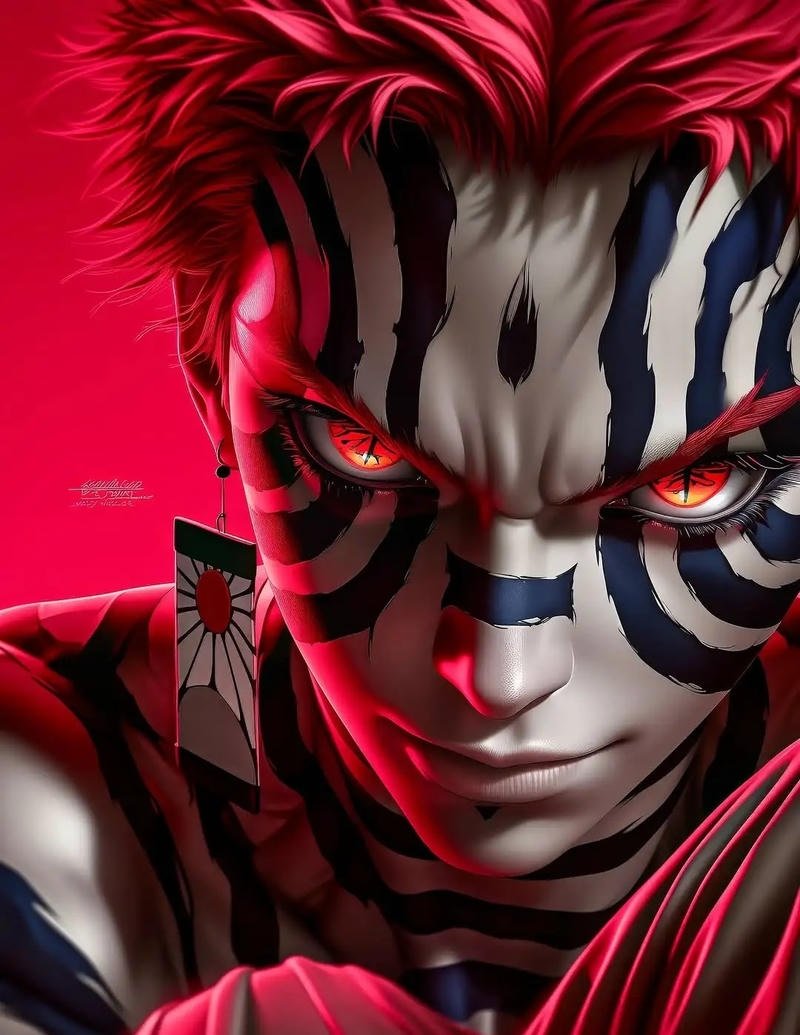 Biểu cảm lạnh lùng của Akaza trong lúc giao tranh