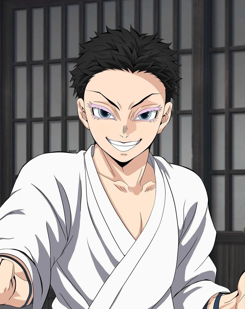 Cảnh Akaza đứng giữa trận chiến với ánh sáng đỏ