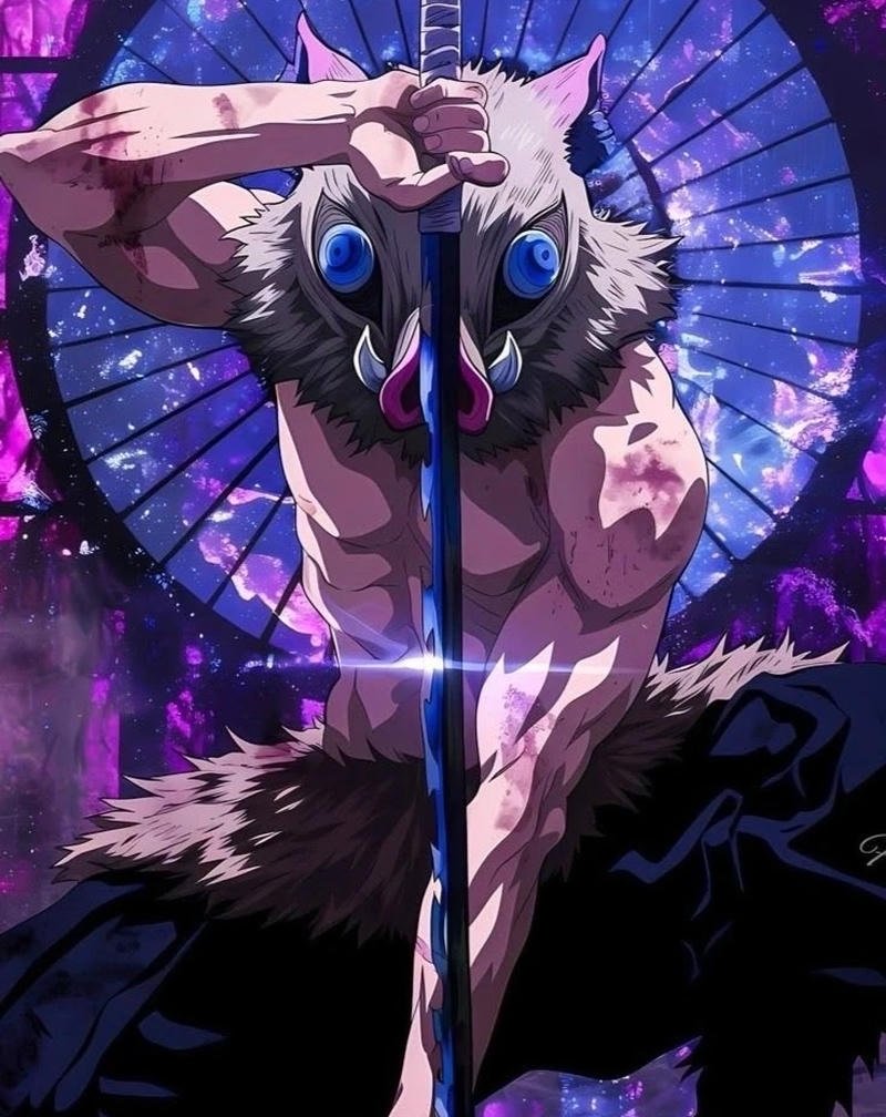 Cảnh Inosuke tung đòn mạnh trong anime hành động