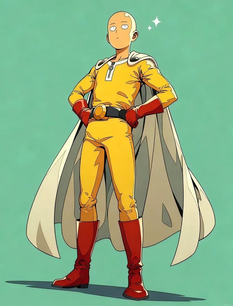 Cảnh anime Saitama với hiệu ứng hành động mạnh