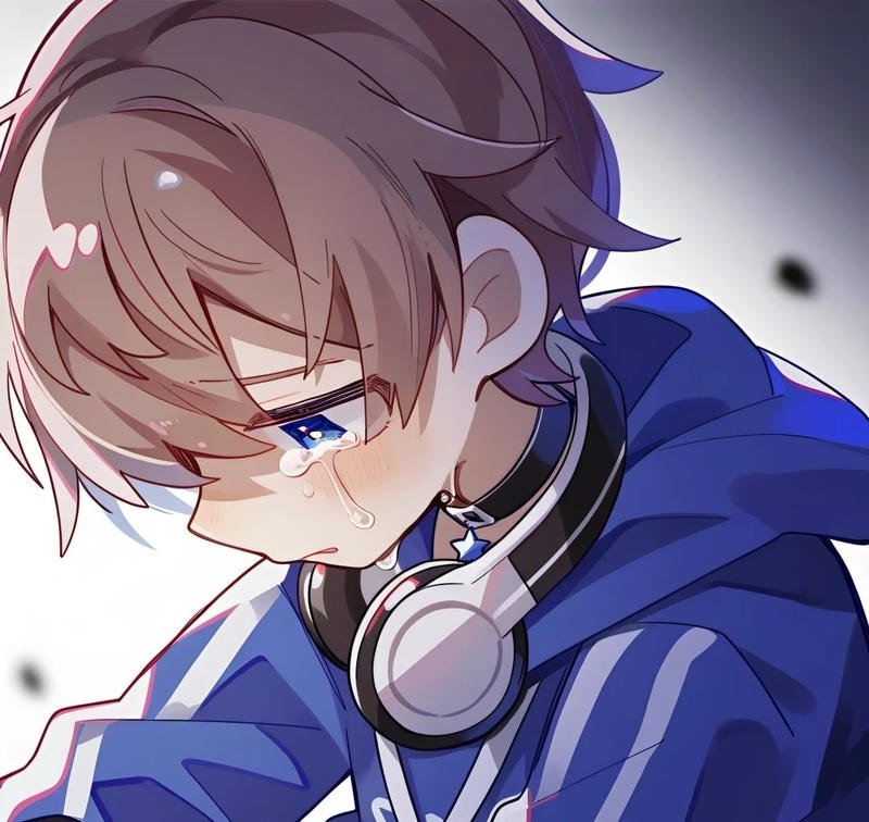 Cảnh anime u ám với biểu cảm rơi nước mắt