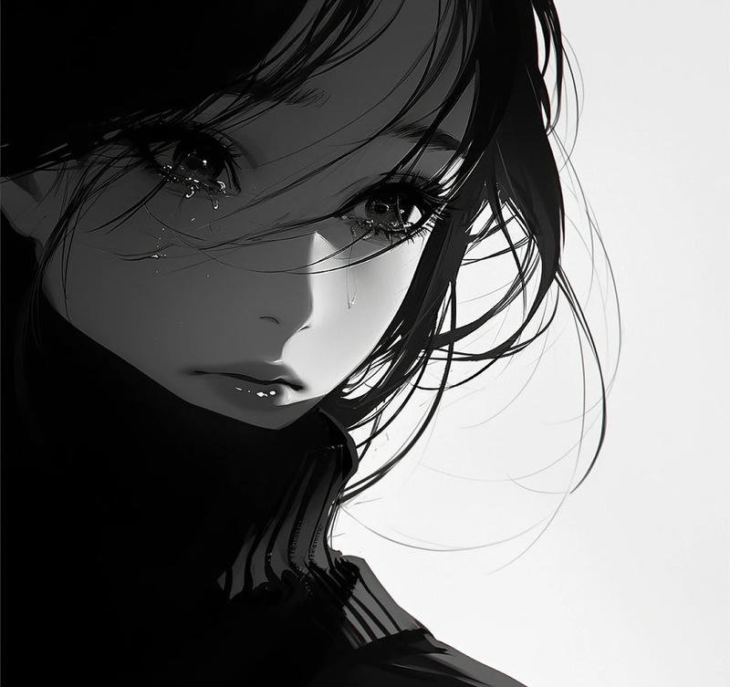 Cảnh buồn trong anime với ánh sáng tối nhẹ