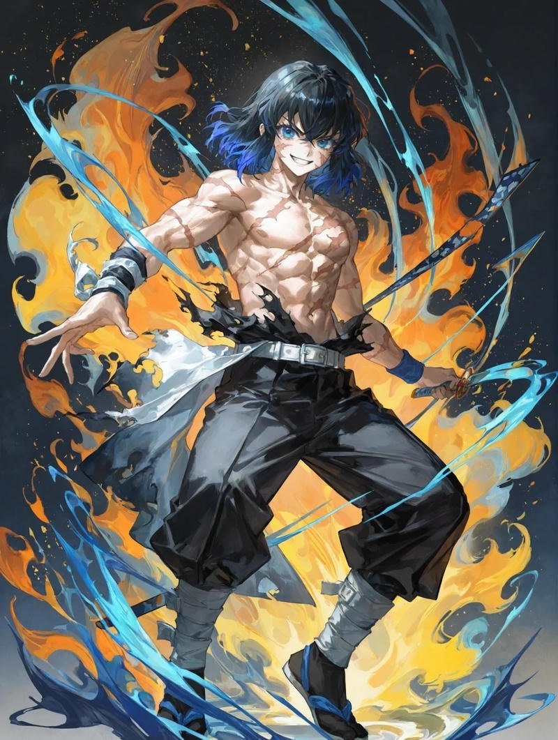 Cảnh chiến đấu của Inosuke với hiệu ứng ánh sáng mạnh