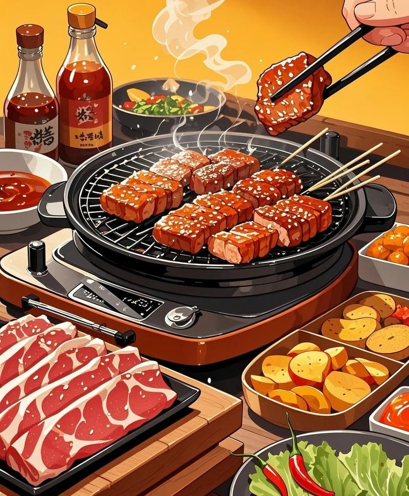 Cảnh đồ ăn anime trong quán ăn Nhật Bản