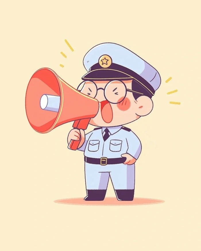 Chibi công an dễ thương cầm loa gọi to màu hồng