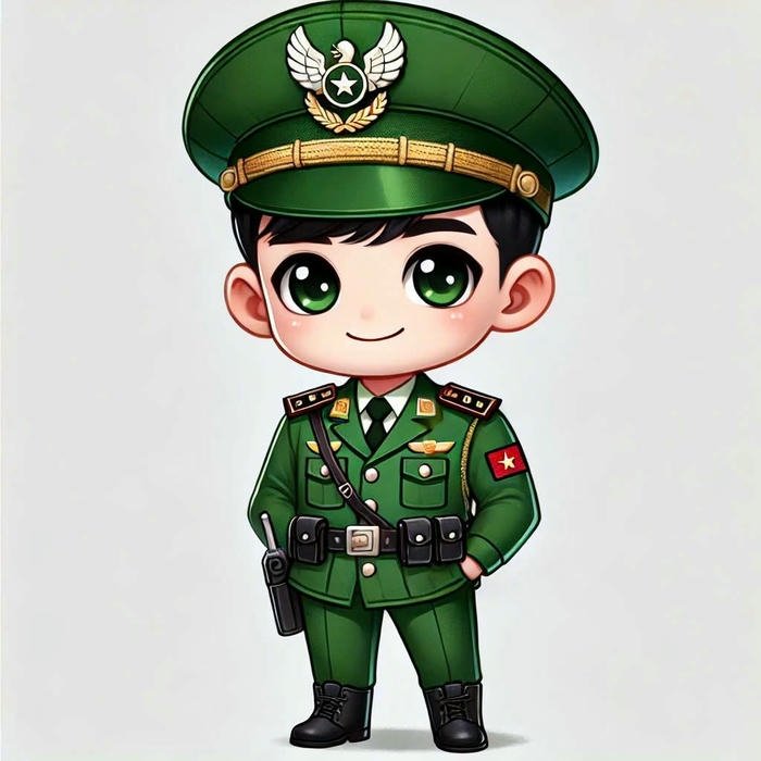 Chibi công an dễ thương đứng nghiêm trang trong bộ xanh