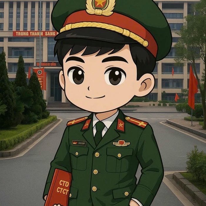 Chibi công an dễ thương đứng trước trụ sở làm việc