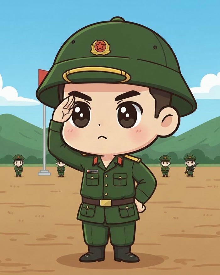 Chibi công an dễ thương giơ tay chào kiểu quân đội