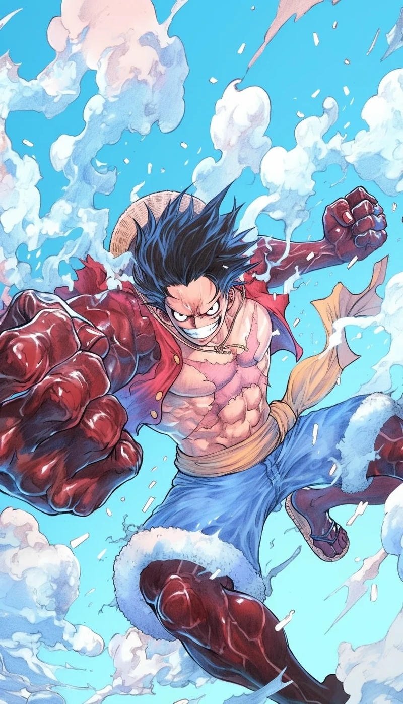 Chiến đấu căng thẳng hình anime Luffy ngầu trong cảnh