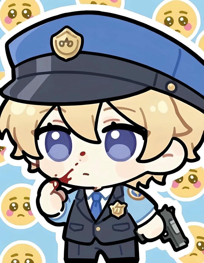 Công an chibi ngầu cầm súng ngắn tóc vàng lãng tử