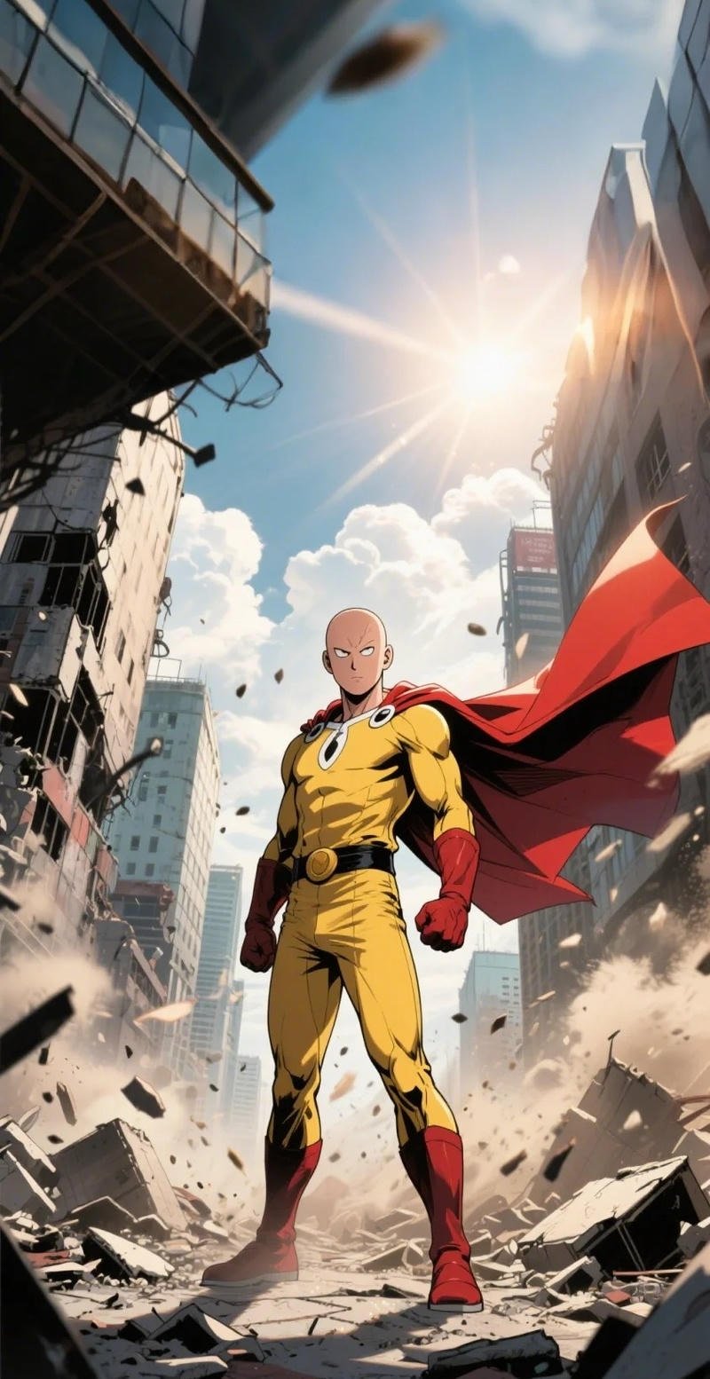 Dáng đứng ngố Saitama anime khung cảnh hành động mạnh