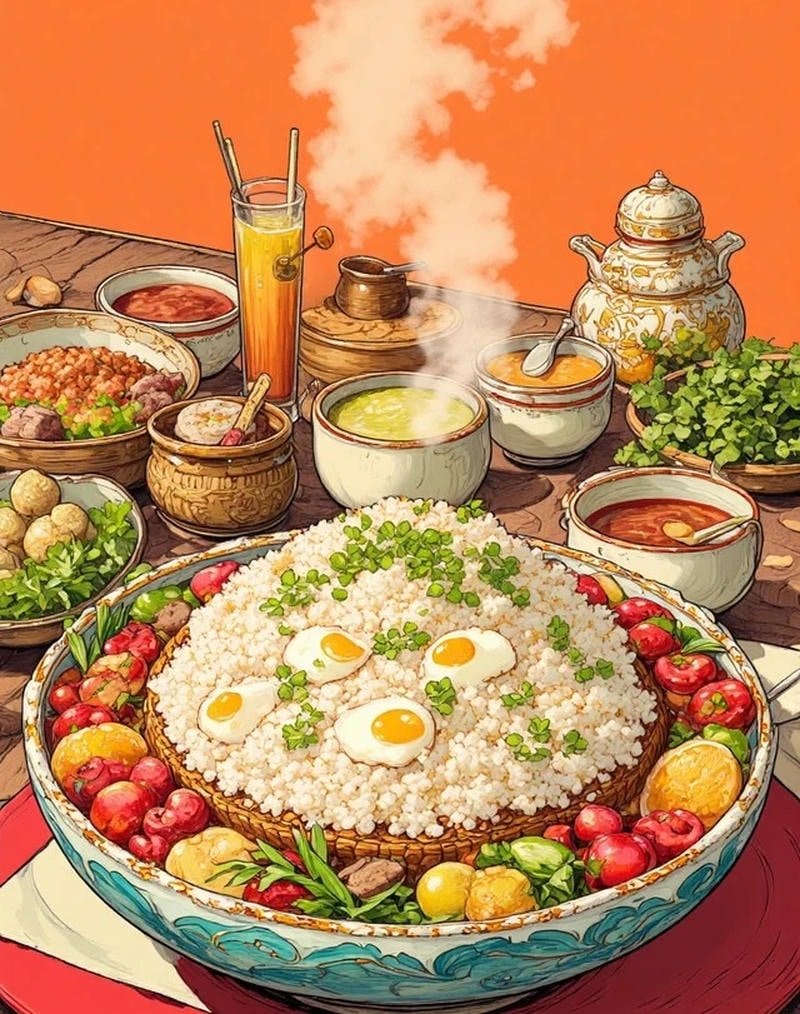 Đồ ăn nhật bản anime với phong cách nghệ thuật