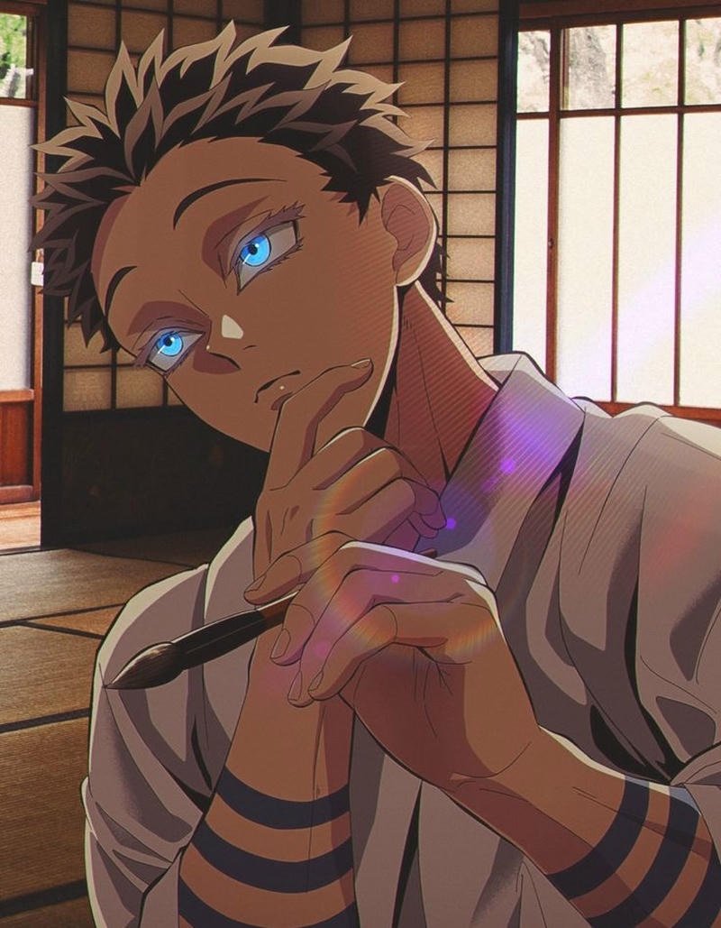 Góc nhìn cận cảnh khuôn mặt Akaza đầy sát khí