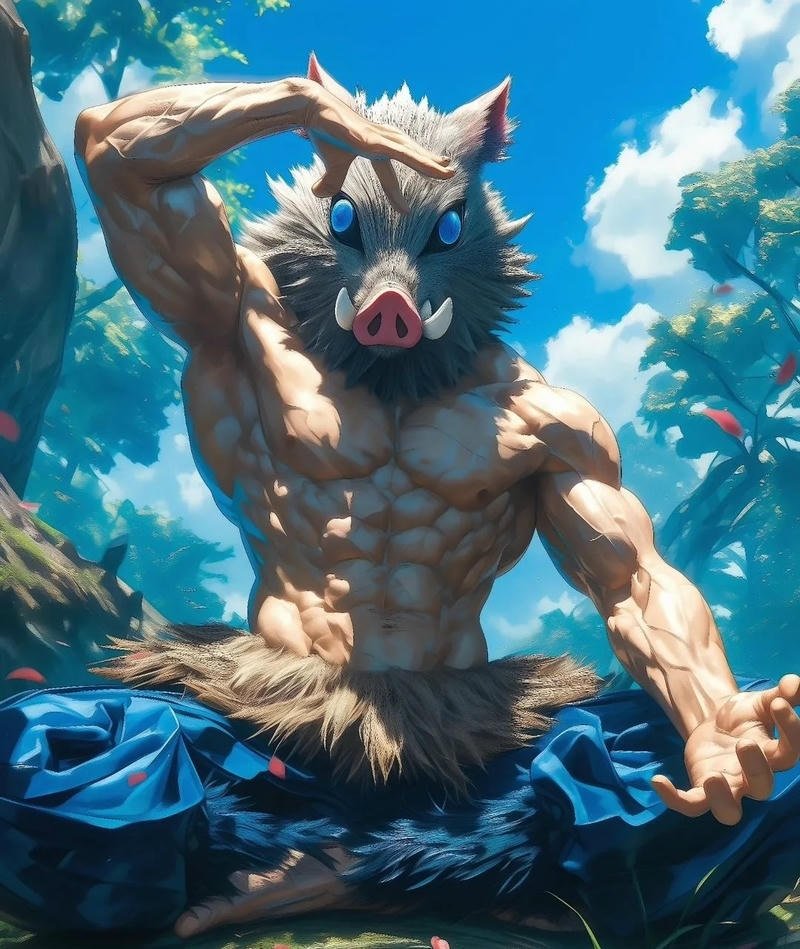 Hình ảnh Inosuke bỏ mặt nạ với gương mặt rõ nét