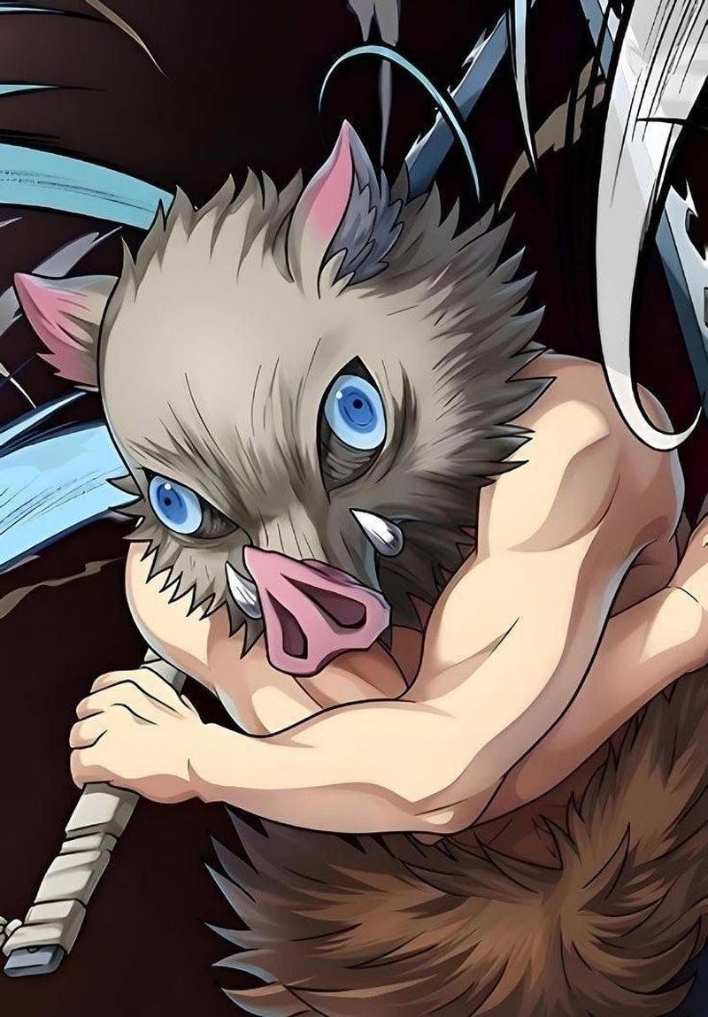 Hình ảnh Inosuke ngầu chiến binh với ánh mắt dữ dội