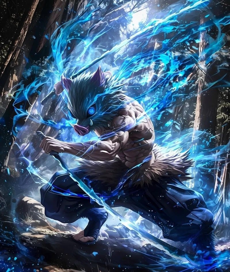 Hình ảnh Inosuke ngầu với hiệu ứng chuyển động nhanh