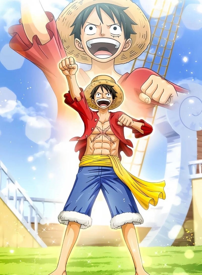 Hình ảnh Luffy Gear 5 với mây trắng thần thánh