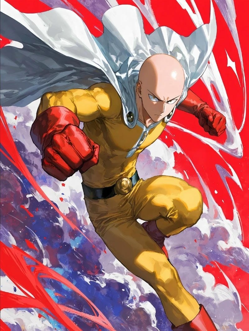 Hình ảnh Saitama trong không gian hành động kịch tính