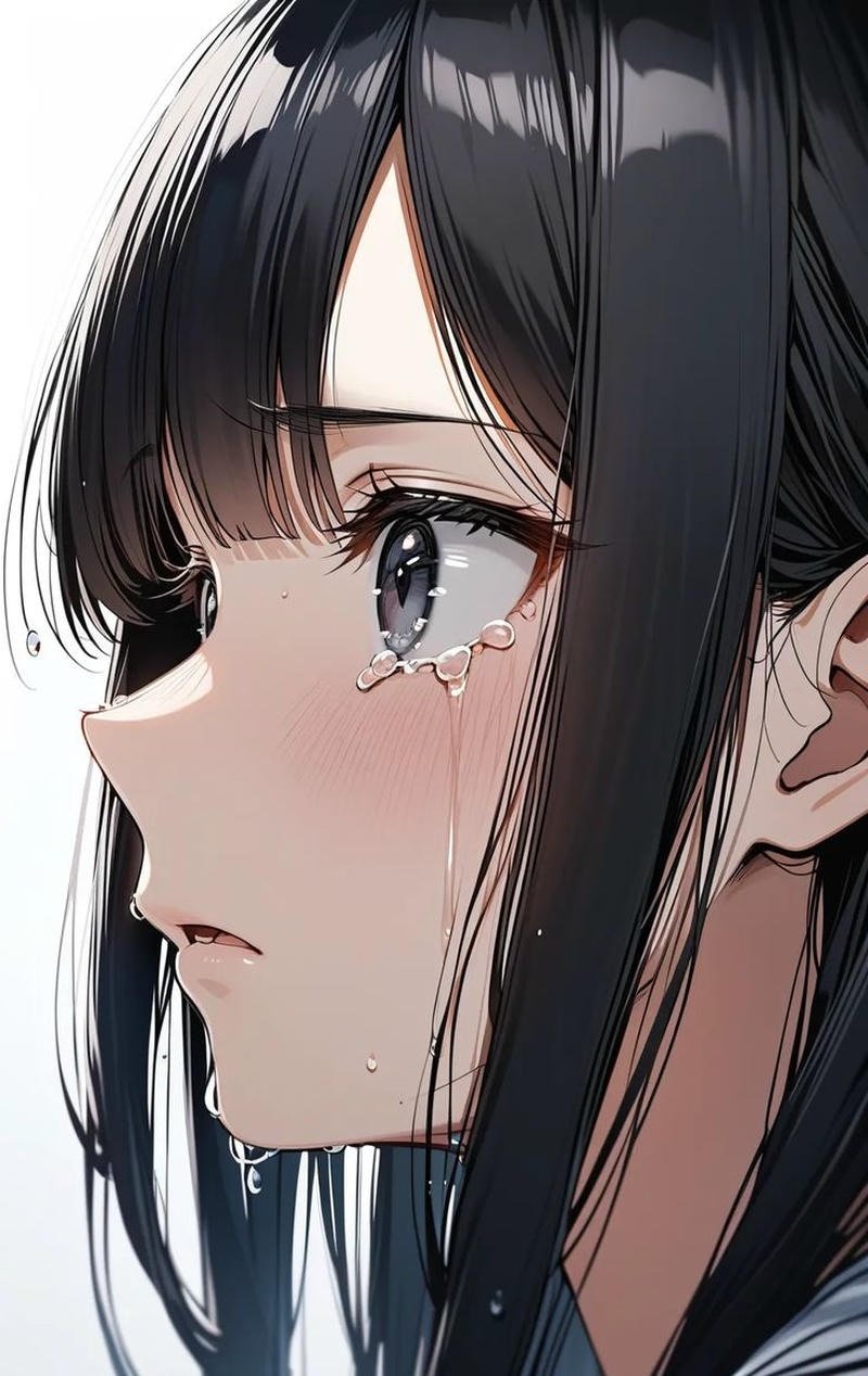 Hình ảnh anime khóc nữ với khuôn mặt đầy cảm xúc