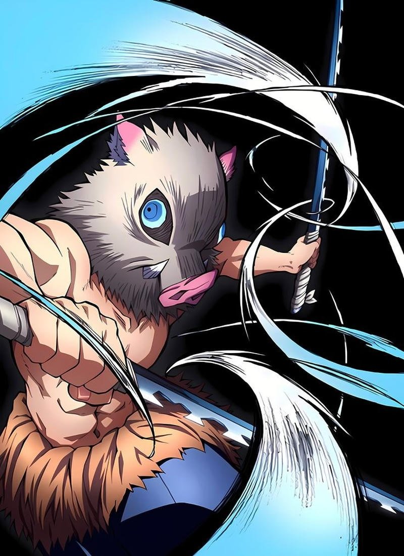 Hình ảnh chiến binh diệt quỷ Inosuke trong tư thế tấn công